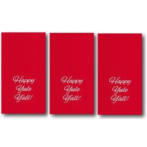 Set of 3 "Happy Yule Y'all" Embroidered Christmas Holiday Kitchen Towels
